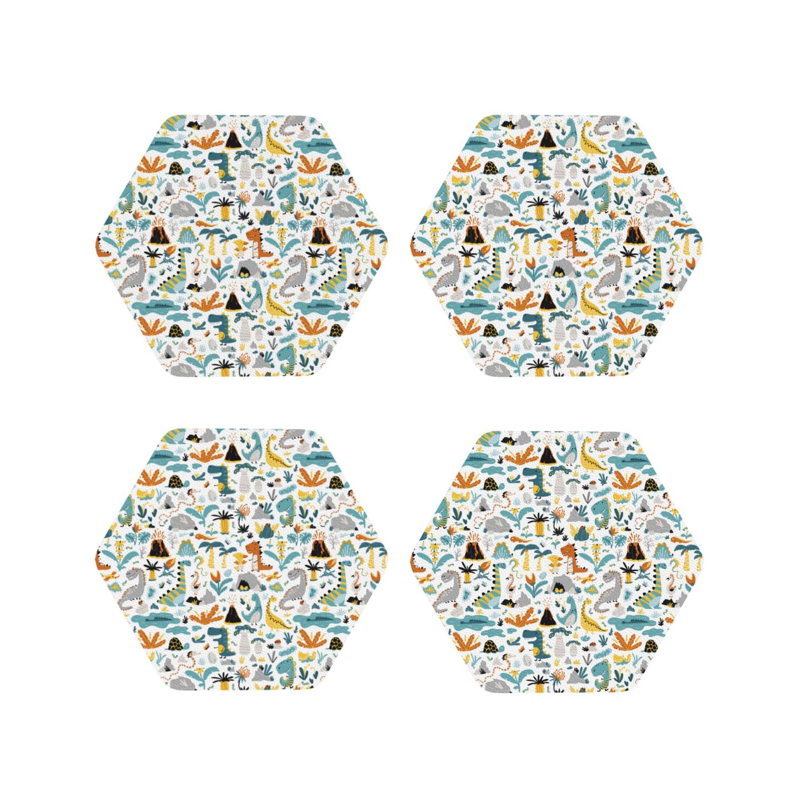Leather Coasters of 4, Cartoon dinosaur A Drink Coasters Foe Tabletop ...
