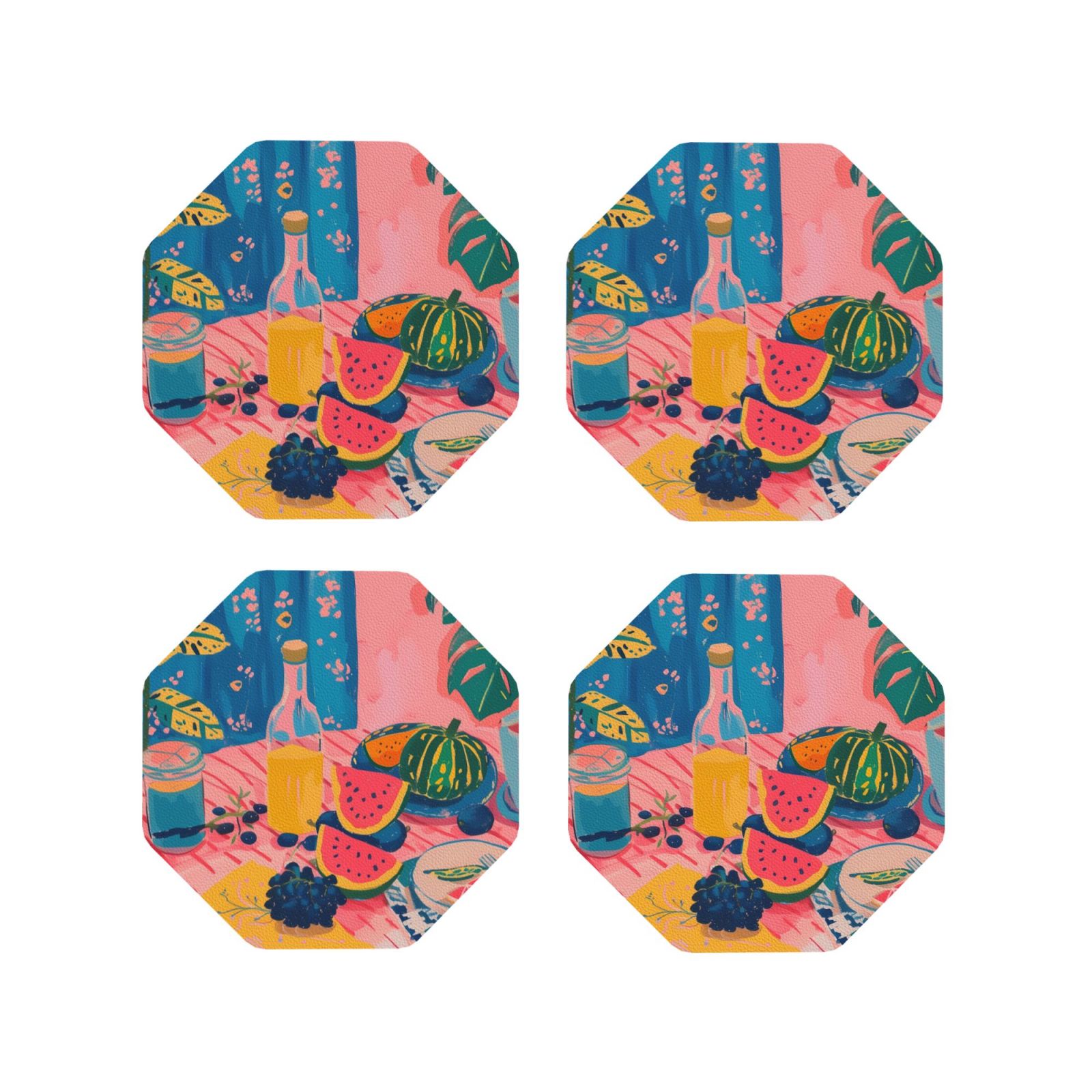 Leather Coasters of 4, Colorful Summer Fruit Table Drink Coasters Foe ...