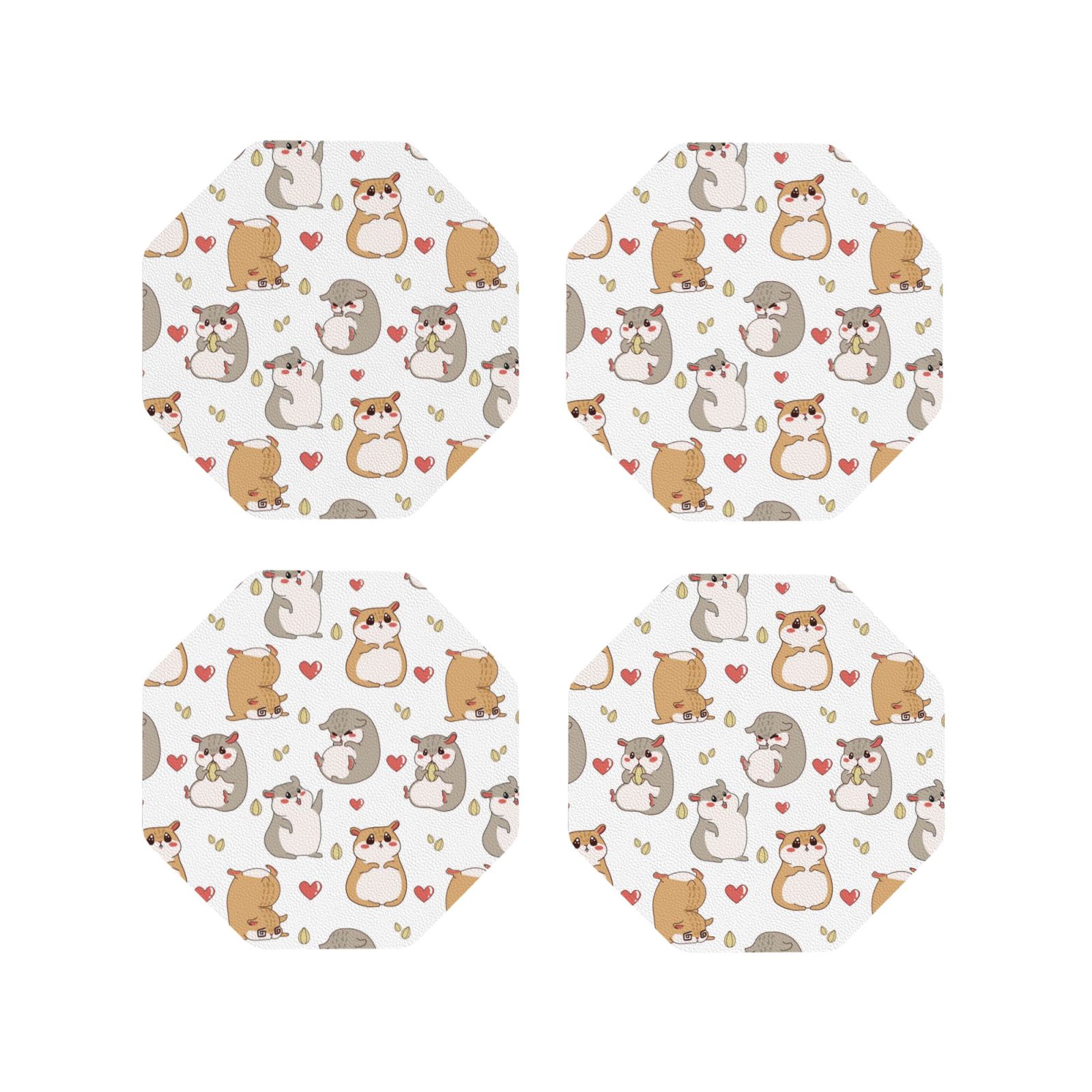 Leather Coasters of 4, Love Cartoon Cute Hamster Drink Coasters Foe ... - Decorative Wire Coasters For Amiga Hamster Cage Gift