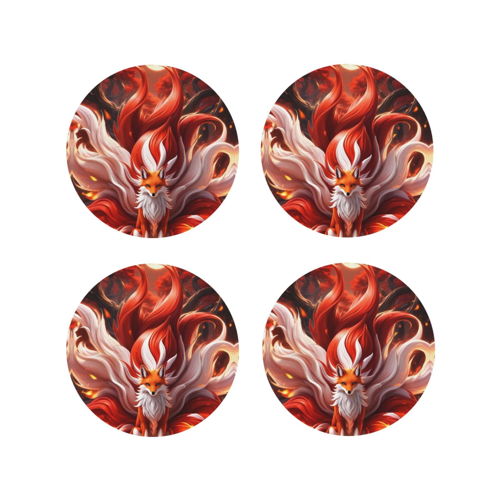 Leather Coasters of 4, Red Leaf Flame Fox Drink Coasters Foe Tabletop ...