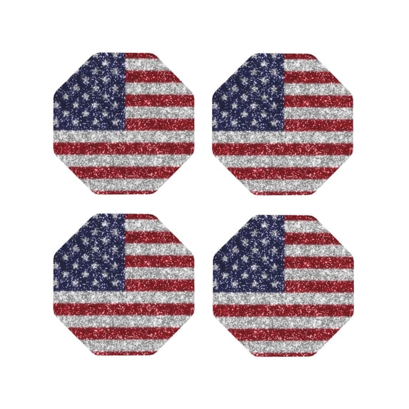Leather Coasters with Heat-resistant for Drinks, America Flag Glitter -标题2 Octagon