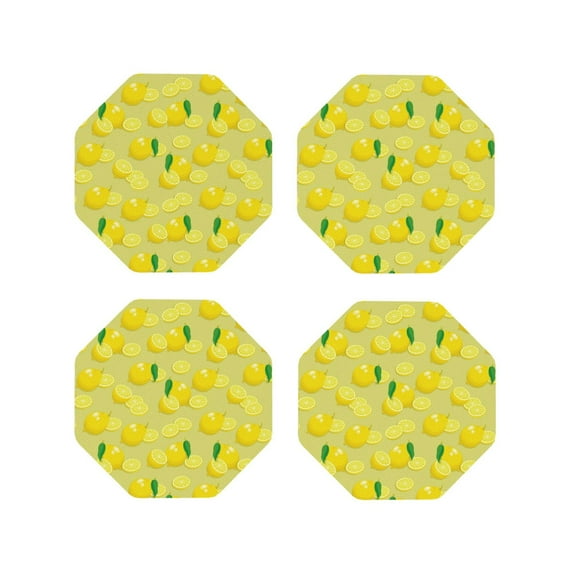 Leather Coasters with Heat-resistant for Drinks, Bright Lemons -标题2 Octagon