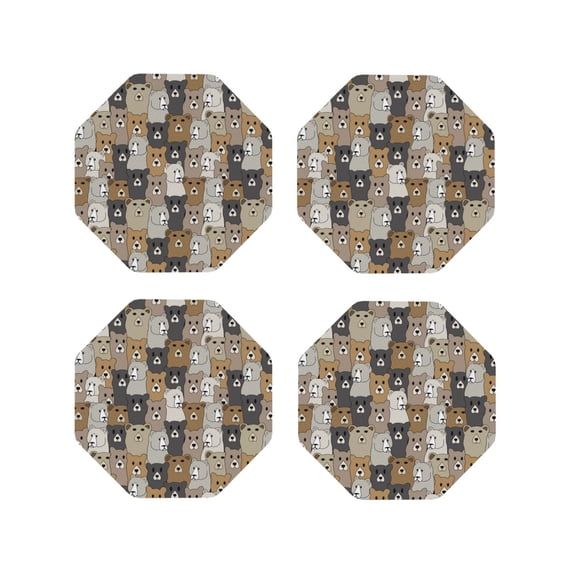 Leather Coasters with Heat-resistant for Drinks, Cartoon bear -标题2 Octagon