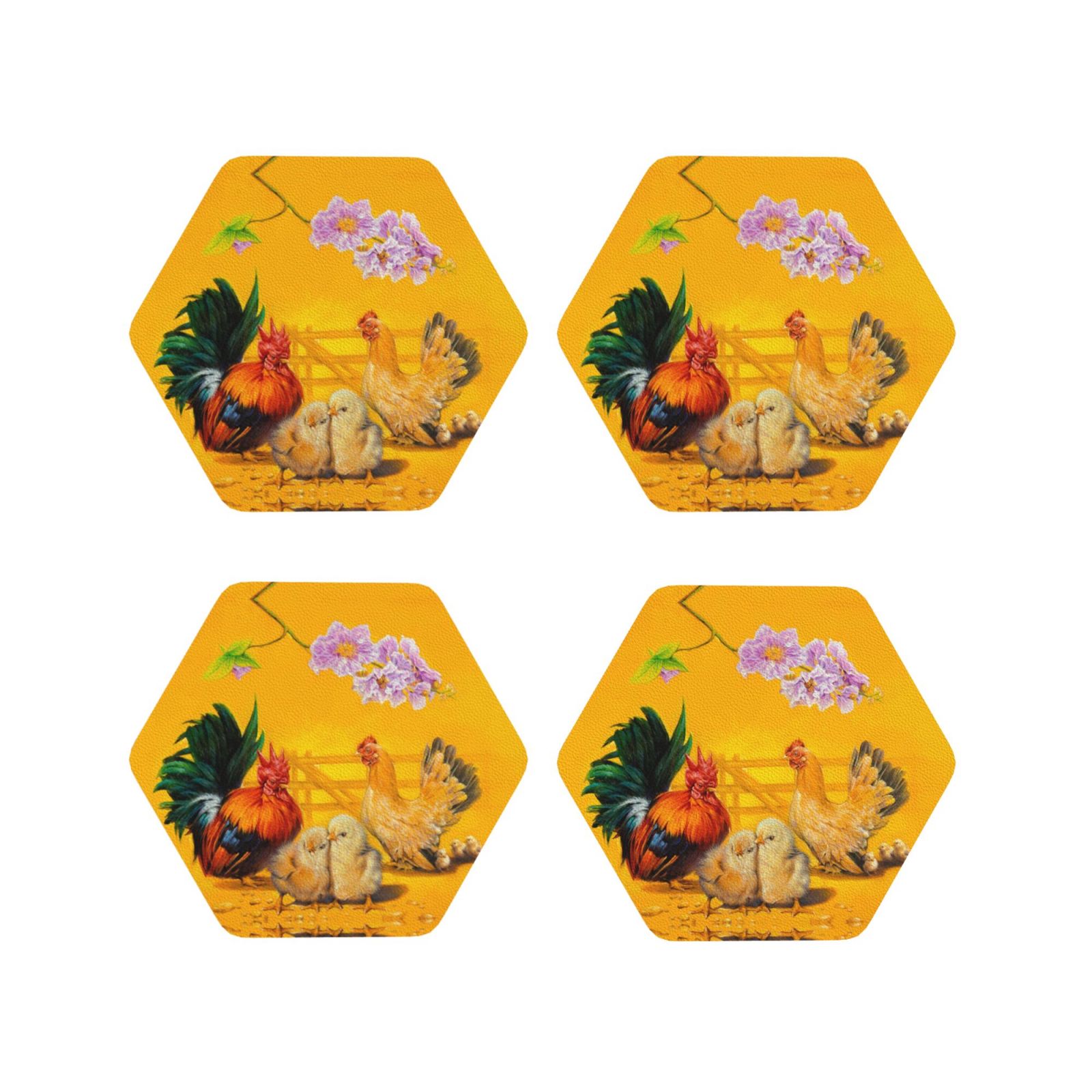 Leather Coasters with Heat-resistant for Drinks, Chicken Family Rooster ...
