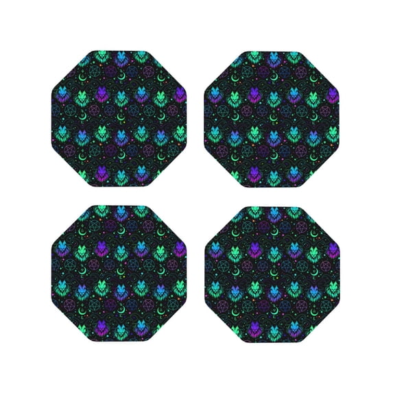 Leather Coasters with Heat-resistant for Drinks, Colorful Gothic Cool Goat Head -标题2 Octagon