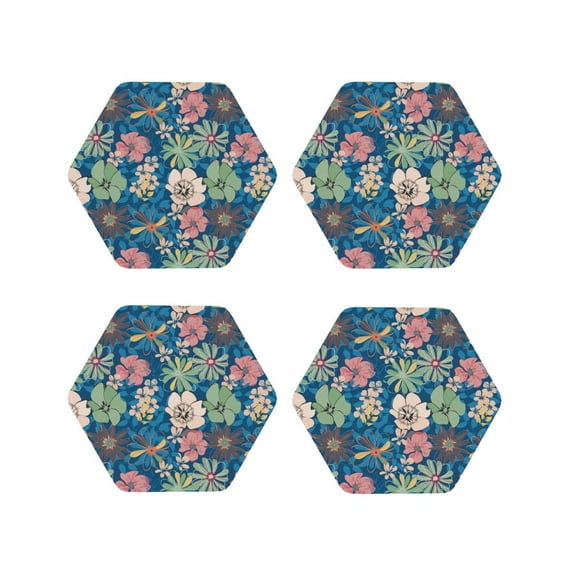Leather Coasters with Heat-resistant for Drinks, Colorful flowers AA -标题2 Hexagon