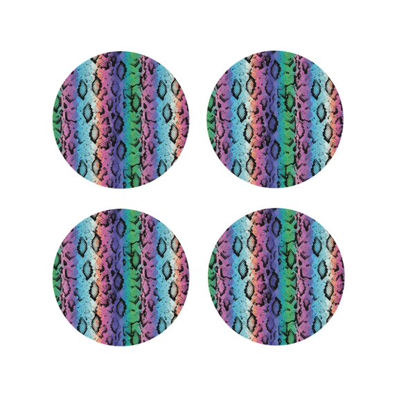 Leather Coasters with Heat-resistant for Drinks, Colorful leopard print A -标题2 Round Shape