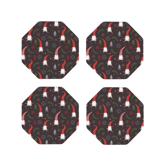 Leather Coasters with Heat-resistant for Drinks, Cute Christmas Gnomes -标题2 Octagon