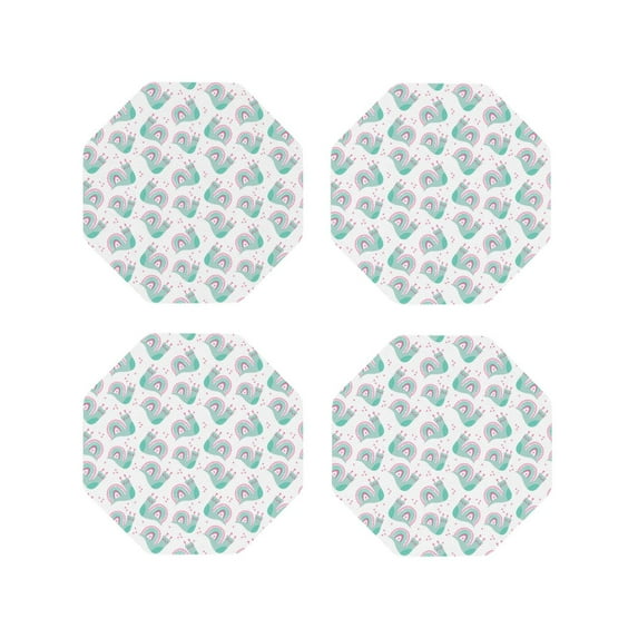 Leather Coasters with Heat-resistant for Drinks, Cute Light Pink Green Snails -标题2 Octagon