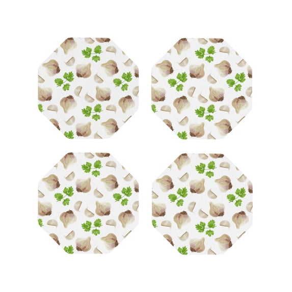 Leather Coasters with Heat-resistant for Drinks, Garlic coriander Pattern -标题2 Octagon