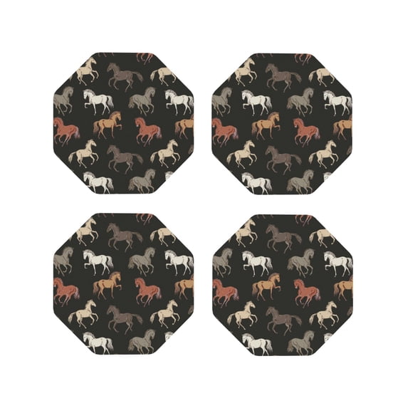 Leather Coasters with Heat-resistant for Drinks, Hand Drawn Modern Cool Horse_A -标题2 Octagon