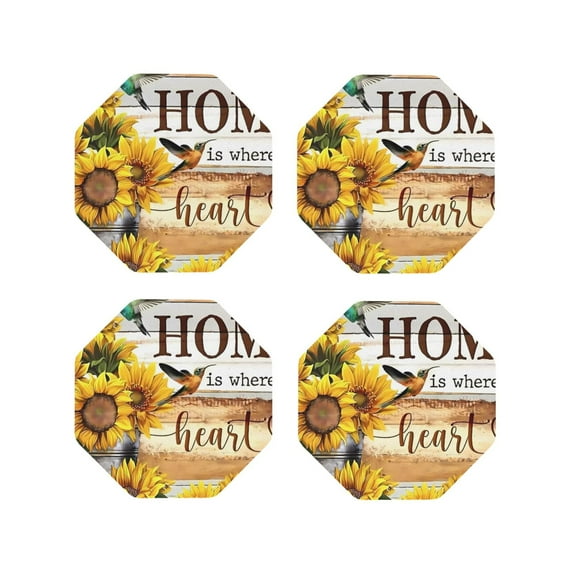 Leather Coasters with Heat-resistant for Drinks, Home Sunflower Hummingbird -标题2 Octagon