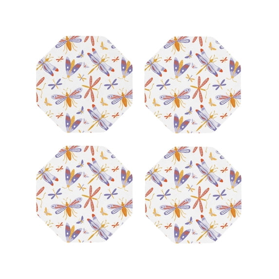 Leather Coasters with Heat-resistant for Drinks, Moths Dragonflies Butterflies -标题2 Octagon