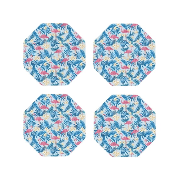 Leather Coasters with Heat-resistant for Drinks, Palm tree flamingo flower -标题2 Octagon