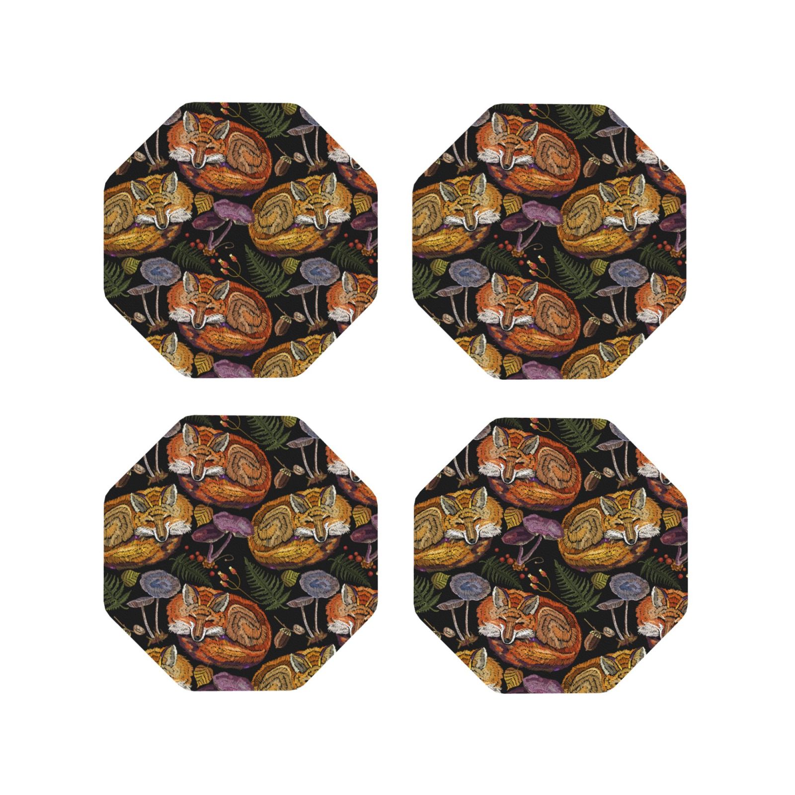 Leather Coasters with Heat-resistant for Drinks, Tribal Fox Mushroom ...