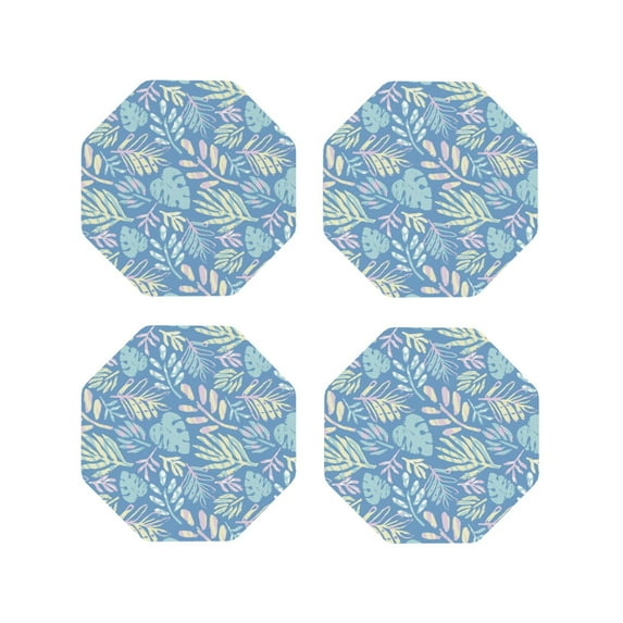 Leather Coasters with Heat-resistant for Drinks, Tropical leaf palm tree -标题2 Octagon