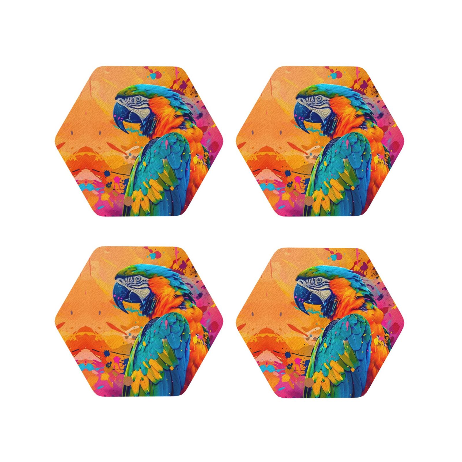 Leather Coasters with Heat-resistant for Drinks, Vibrant Parrot Splash ...