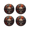 thumbnail image 1 of Leather Coasters with Heat-resistant for Drinks, Vintage Butterfly Flower Skull -标题2 Round Shape, 1 of 5
