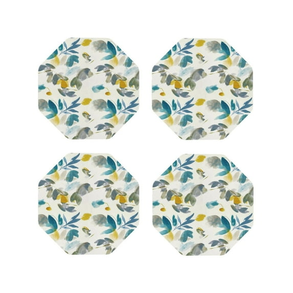 Leather Coasters with Heat-resistant for Drinks, Watercolor leaves -标题2 Octagon