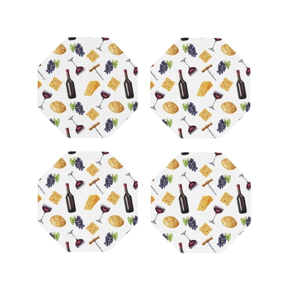 Leather Coasters with Heat-resistant for Drinks, Wine Cheese grape Print -标题2 Octagon