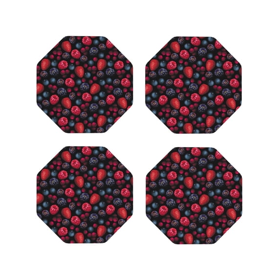 Leather Coasters with Heat-resistant for Drinks, berries pattern -标题2 Octagon