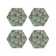 thumbnail image 1 of Leather Coasters with Heat-resistant for Drinks, flower skull_A -标题2 Hexagon, 1 of 5