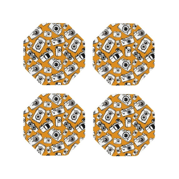 Leather Coasters with Heat-resistant for Drinks, line camera -标题2 Octagon