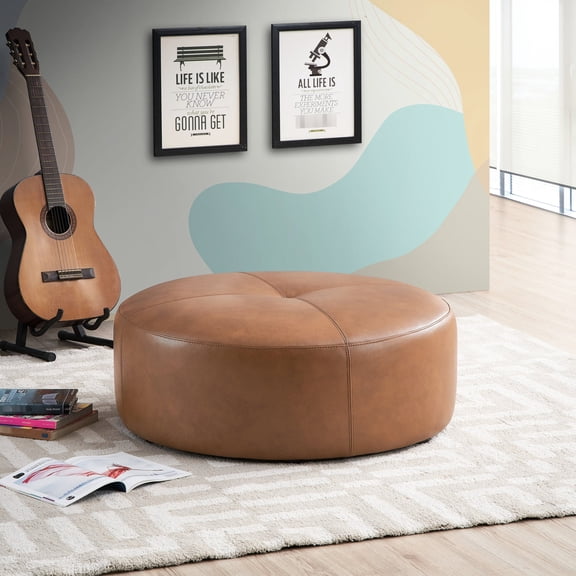 Leather Cocktail Ottoman | Versatile for Any Indoor Space | Foam - Filled Genuine Leather | Solves the Problem of Unappealing Decor