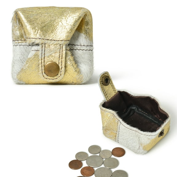 Leather Coin Pouch Change Holder Mini Pocket Wallet for Men Women (Gold Foil Cowhide, Pack of 1)