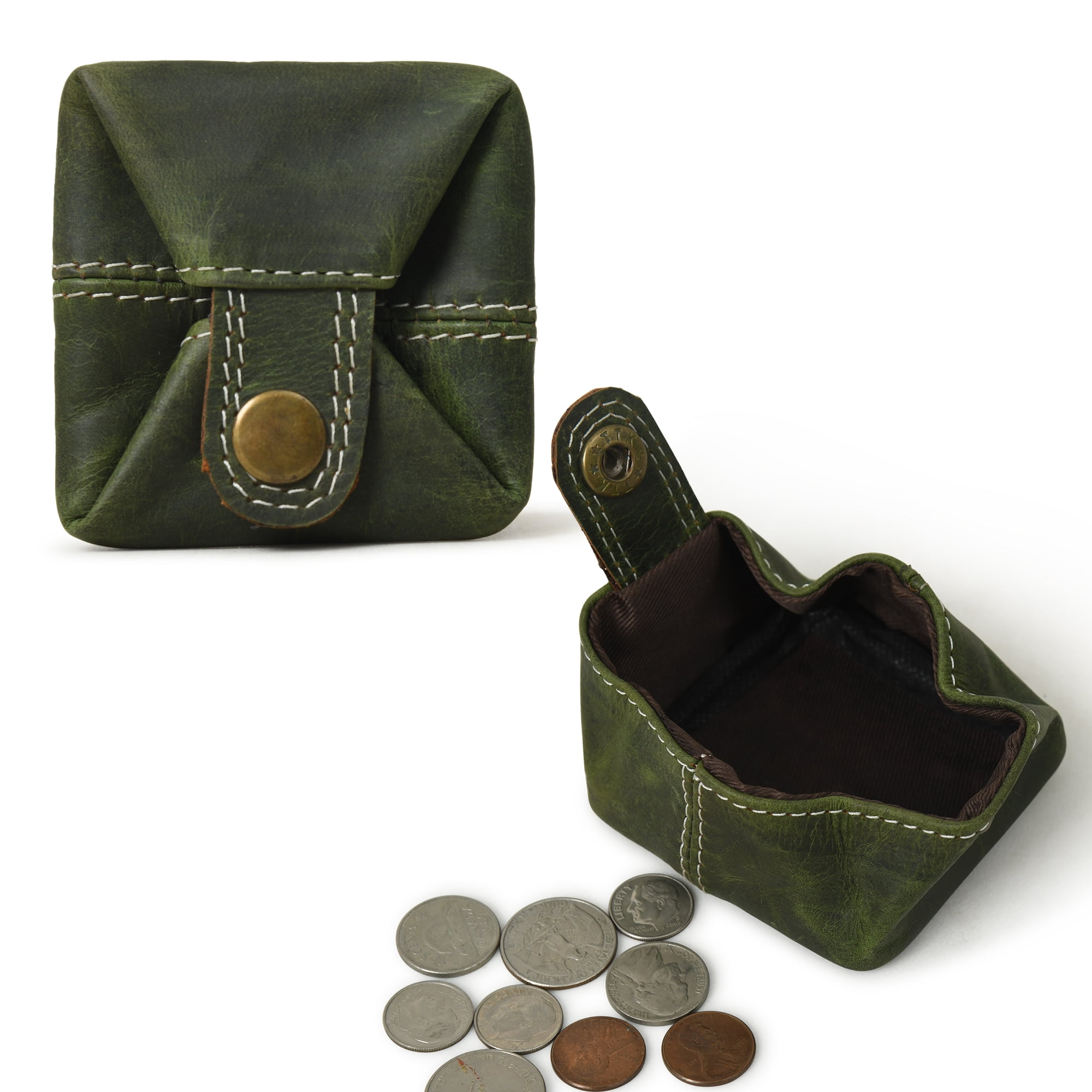 Leather Coin Pouch Change Holder Mini Pocket Wallet for Men Women (Green,  Pack of 1)