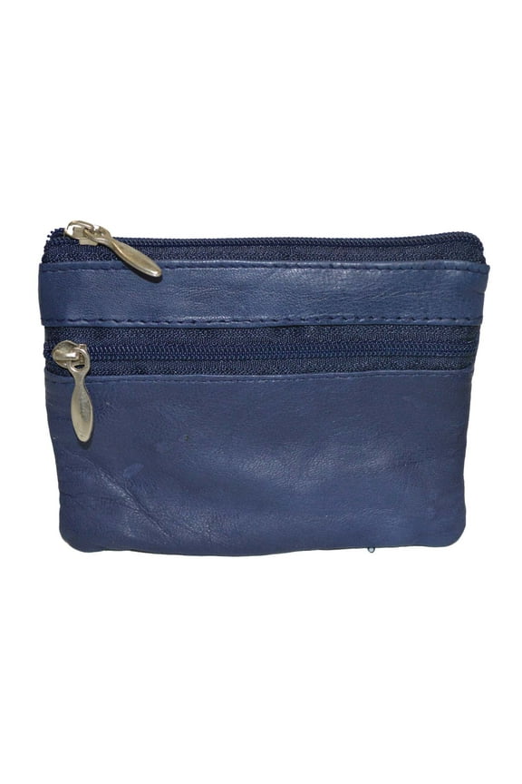 Leather Coin Purse / Mini Wallet / Key Pouch - 2 Zippered Sections
