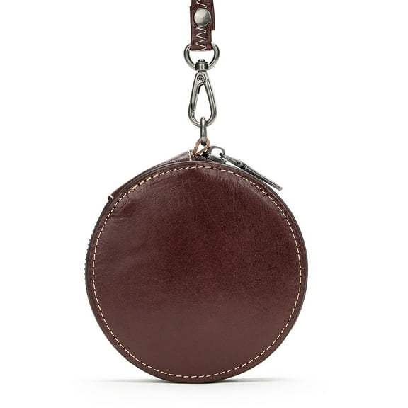 Leather Coin Purse for Women & Men – Round Cowhide Wallet with Zipper Closure, Retro Compact Change Holder Key Pouch for Coins, Cash, Keys & Earphones – Multiple Colors