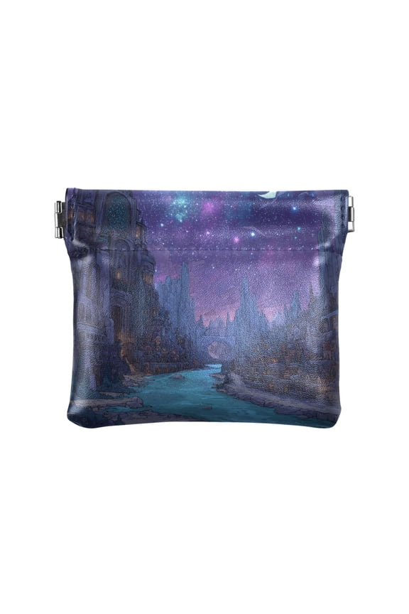Leather Coin Wallet 4.33x3.74 Inch Portable Coin Wallet Coin Wallet Paper Wallet Card Wallet Storage Wallet Stylish and Sophisticated Alien Fantasy Purple City