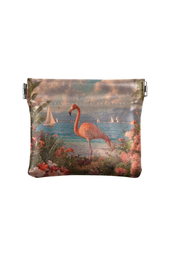 Leather Coin Wallet 4.33x3.74 Inch Portable Coin Wallet Coin Wallet Paper Wallet Card Wallet Storage Wallet Stylish and Sophisticated Beautiful Flamingo Standing