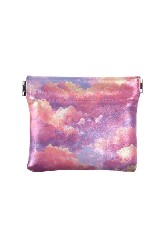Leather Coin Wallet 4.33x3.74 Inch Portable Coin Wallet Coin Wallet Paper Wallet Card Wallet Storage Wallet Stylish and Sophisticated Beautiful Pink Clouds