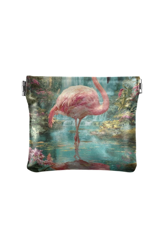 Leather Coin Wallet 4.33x3.74 Inch Portable Coin Wallet Coin Wallet Paper Wallet Card Wallet Storage Wallet Stylish and Sophisticated Beautiful Pink Flamingo