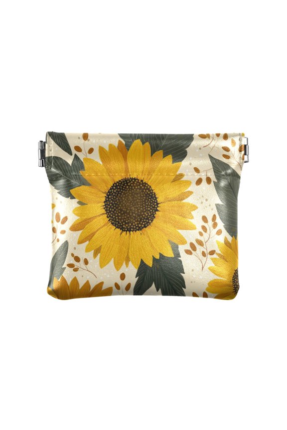 Leather Coin Wallet 4.33x3.74 Inch Portable Coin Wallet Coin Wallet Paper Wallet Card Wallet Storage Wallet Stylish and Sophisticated Beautiful Sunflower Seamless