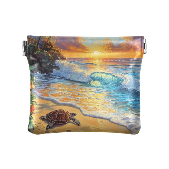 Leather Coin Wallet 4.33x3.74 Inch Portable Coin Wallet Coin Wallet Paper Wallet Card Wallet Storage Wallet Stylish and Sophisticated Beautiful Sunset Turtle