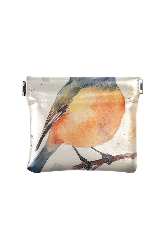 Leather Coin Wallet 4.33x3.74 Inch Portable Coin Wallet Coin Wallet Paper Wallet Card Wallet Storage Wallet Stylish and Sophisticated Beautiful Watercolor Bird