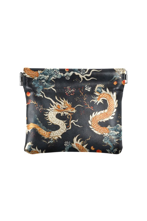 Leather Coin Wallet 4.33x3.74 Inch Portable Coin Wallet Coin Wallet Paper Wallet Card Wallet Storage Wallet Stylish and Sophisticated Beautiful Yellow Dragon