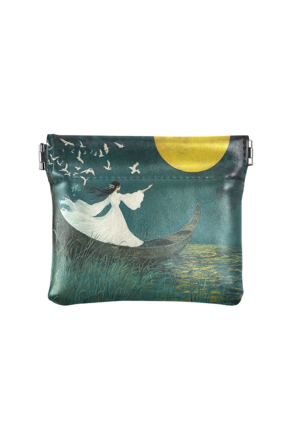 Leather Coin Wallet 4.33x3.74 Inch Portable Coin Wallet Coin Wallet Paper Wallet Card Wallet Storage Wallet Stylish and Sophisticated Beauty under The Moon