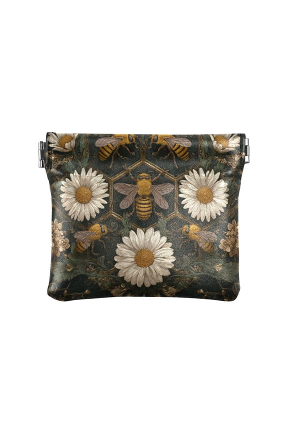 Leather Coin Wallet 4.33x3.74 Inch Portable Coin Wallet Coin Wallet Paper Wallet Card Wallet Storage Wallet Stylish and Sophisticated Bees on Daisy Flowers