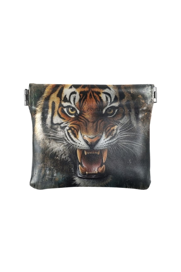 Leather Coin Wallet 4.33x3.74 Inch Portable Coin Wallet Coin Wallet Paper Wallet Card Wallet Storage Wallet Stylish and Sophisticated Big Tiger with Big Mouth