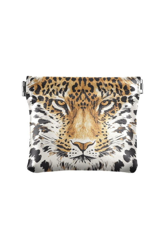 Leather Coin Wallet 4.33x3.74 Inch Portable Coin Wallet Coin Wallet Paper Wallet Card Wallet Storage Wallet Stylish and Sophisticated Big Yellow Leopard Face