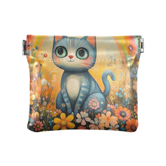 Leather Coin Wallet 4.33x3.74 Inch Portable Coin Wallet Coin Wallet Paper Wallet Card Wallet Storage Wallet Stylish and Sophisticated Big-eyed Rainbow Cat
