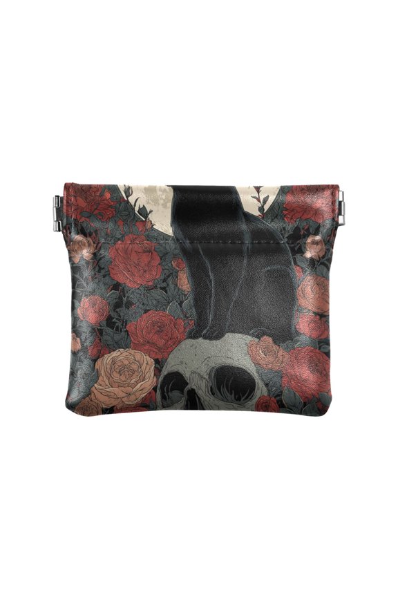 Leather Coin Wallet 4.33x3.74 Inch Portable Coin Wallet Coin Wallet Paper Wallet Card Wallet Storage Wallet Stylish and Sophisticated Black Cat Skull Art