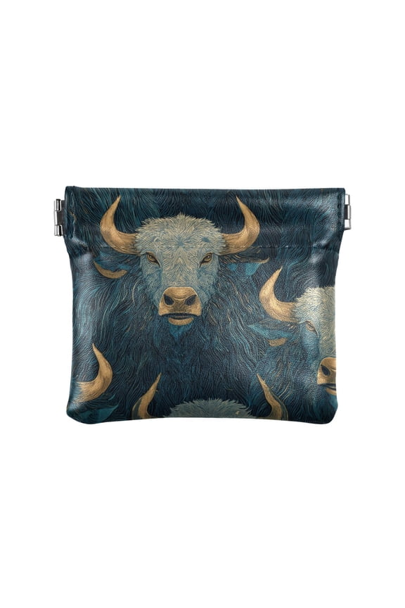 Leather Coin Wallet 4.33x3.74 Inch Portable Coin Wallet Coin Wallet Paper Wallet Card Wallet Storage Wallet Stylish and Sophisticated Blue Bull Seamless