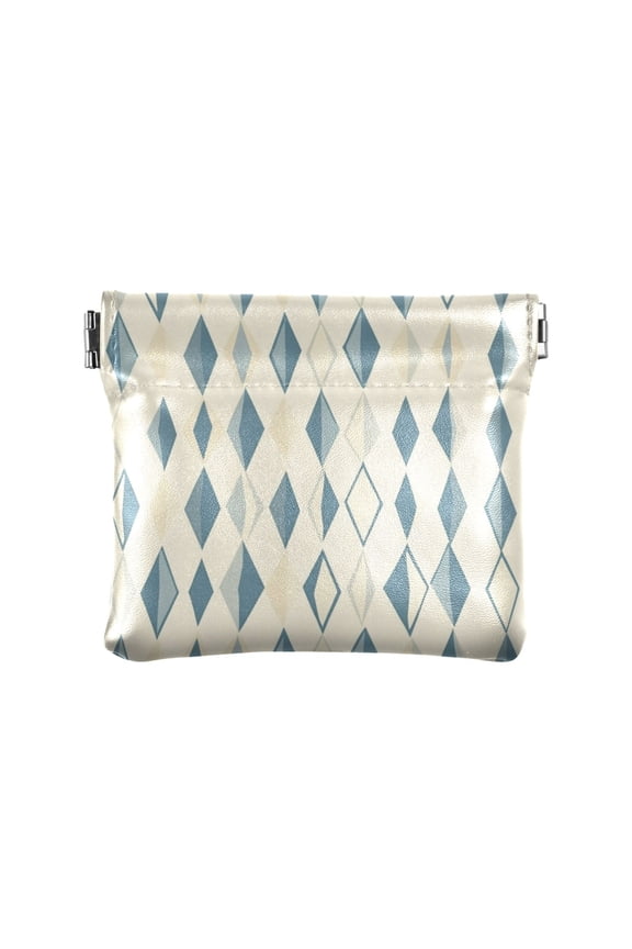 Leather Coin Wallet 4.33x3.74 Inch Portable Coin Wallet Coin Wallet Paper Wallet Card Wallet Storage Wallet Stylish and Sophisticated Blue Cartoon Squares