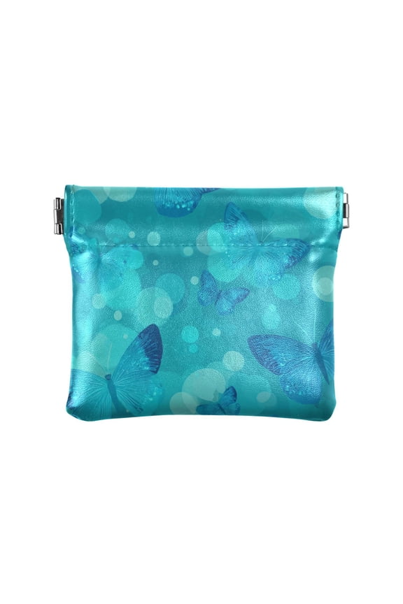 Leather Coin Wallet 4.33x3.74 Inch Portable Coin Wallet Coin Wallet Paper Wallet Card Wallet Storage Wallet Stylish and Sophisticated Bright Blue Butterfly Pattern