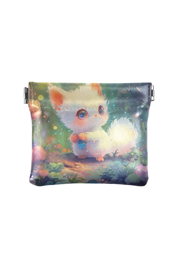 Leather Coin Wallet 4.33x3.74 Inch Portable Coin Wallet Coin Wallet Paper Wallet Card Wallet Storage Wallet Stylish and Sophisticated Cartoon Beautiful White Fox